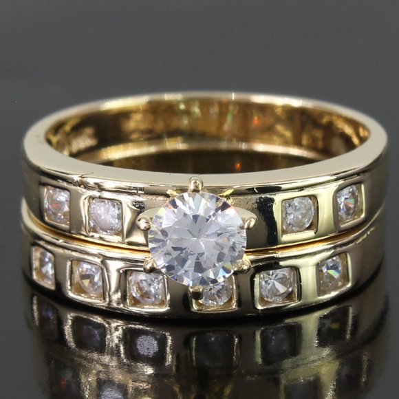 14k Gold Cubic Zirconia Wedding Ring Set - Picture 6 of 6